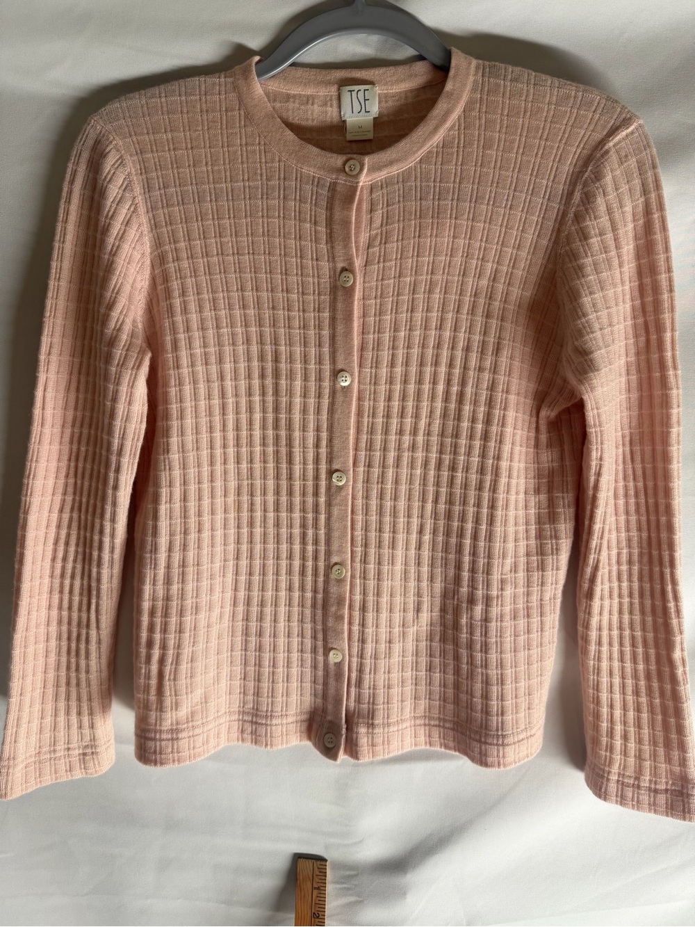 TSE Blush Textured Knit Button-Front Cardigan Cashmere